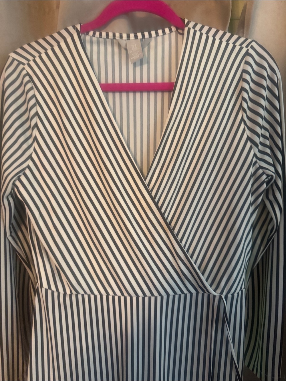 H&M Black and White Striped Wrap-Front Long Sleeve Midi Dress - Picture 4 of 5